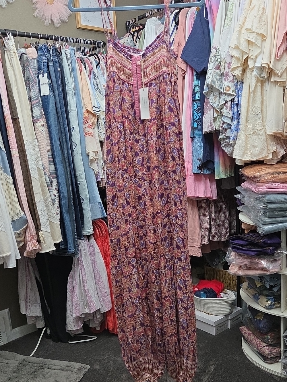 Boho Floral Maxi Jumpsuit in Mauve and Purple